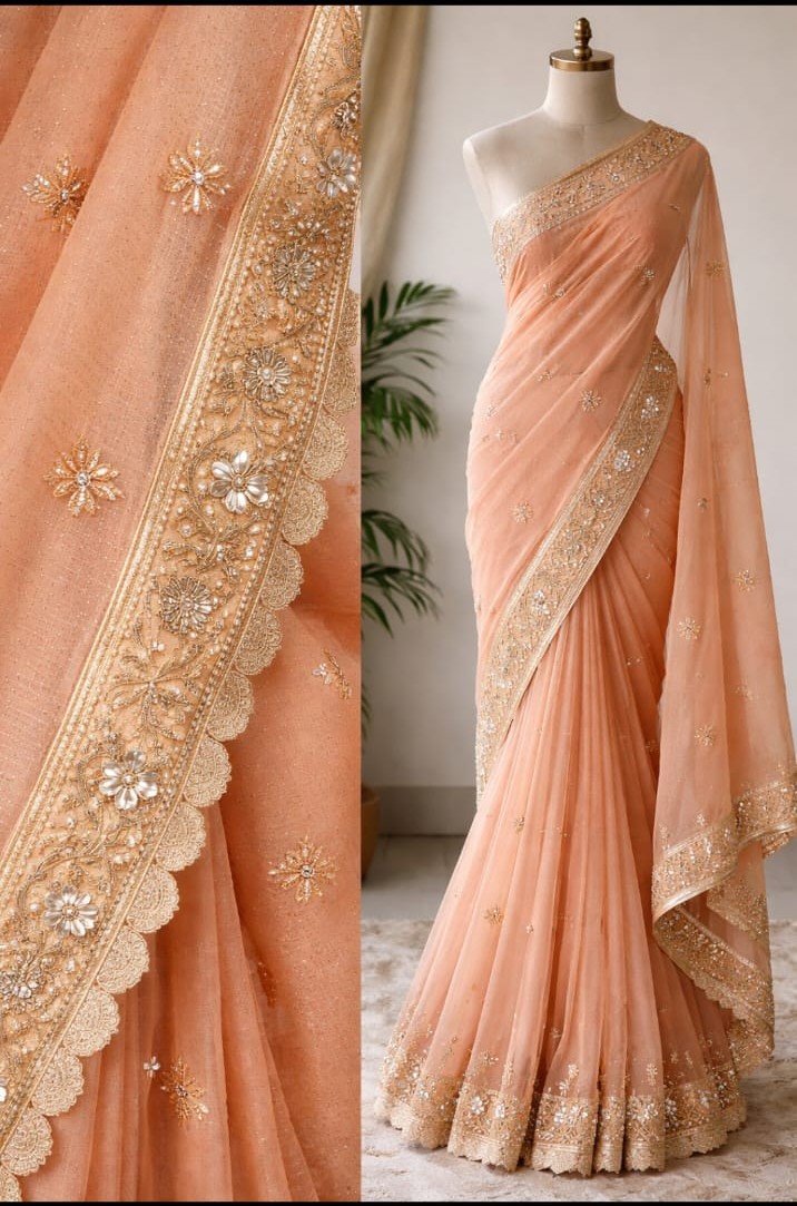 Peach Color Saree with border work