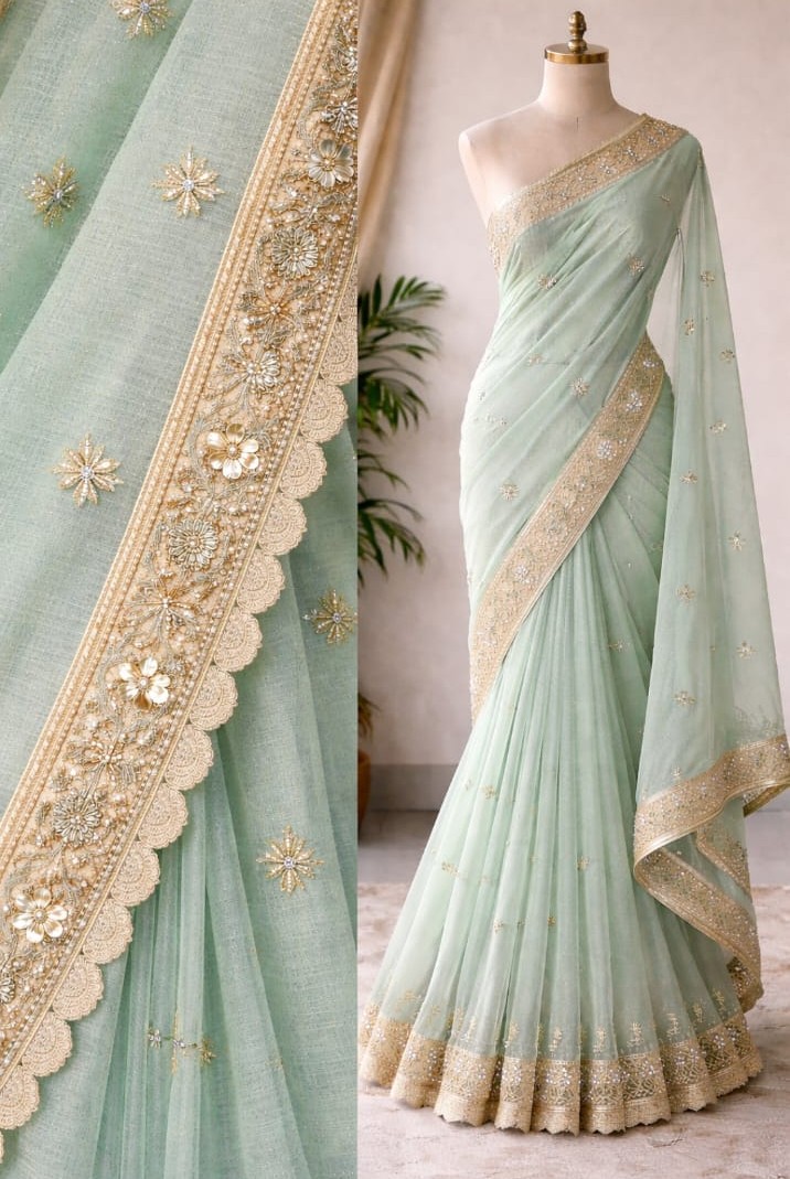green Color Saree with border work