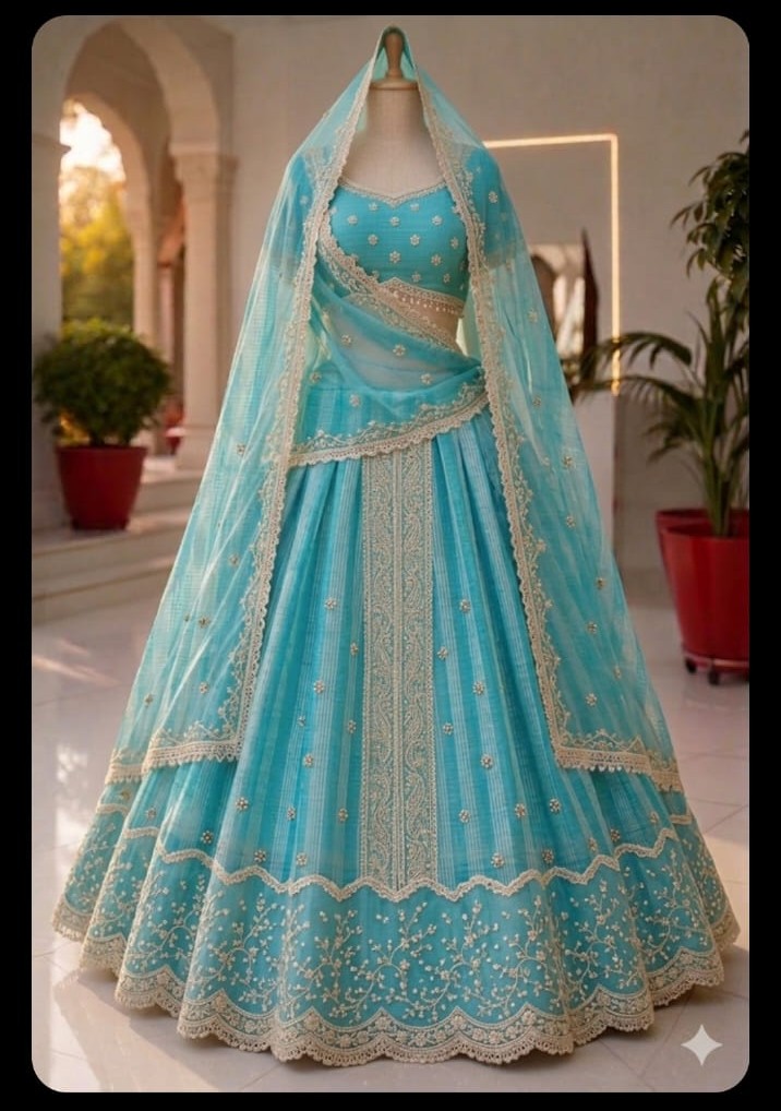 blue lehanga with silver work original